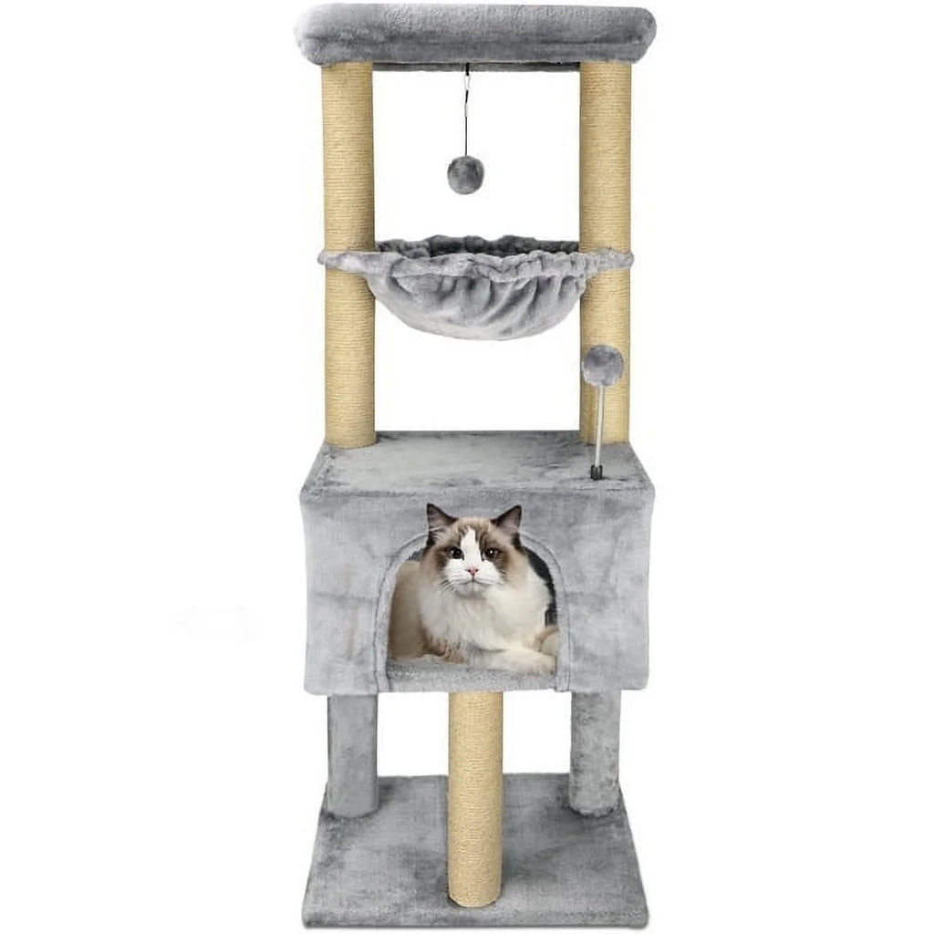 43.3" Grey Cat Tree with Condo Hammock Scratching Posts S66003
