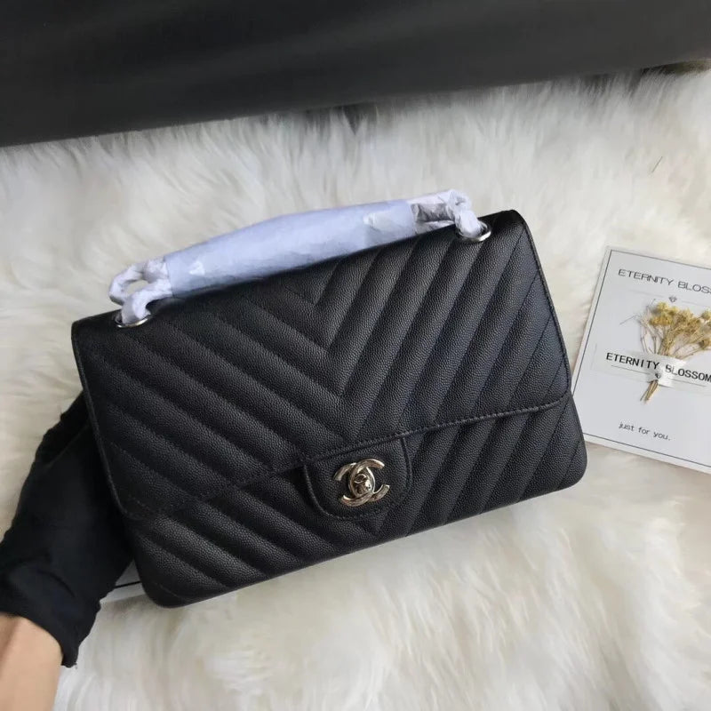 Black Chevron Calfskin Flap Bag S420302