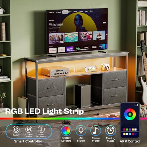 Black 4 Drawer TV Stand Dresser with Power Outlets and LED Lights F39969