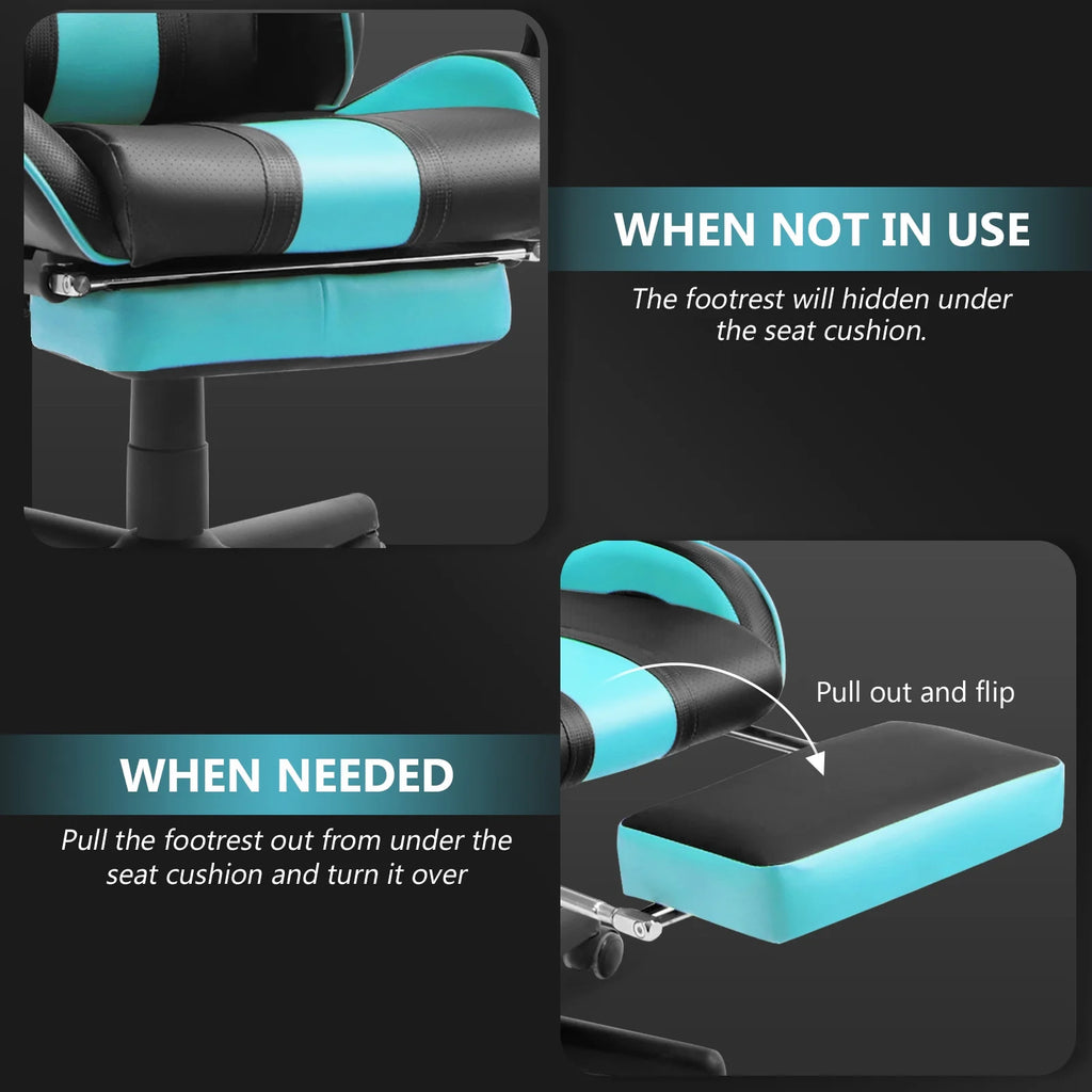 Blue Gaming Chair with Footrest & Massage Lumbar Pillow U258026