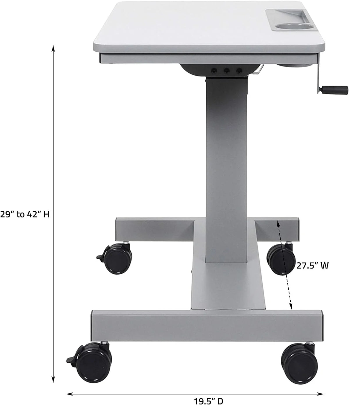 Height Adjustable Sit Stand Desk with Crank Handle and Pencil, Water Bottle Holder T480009