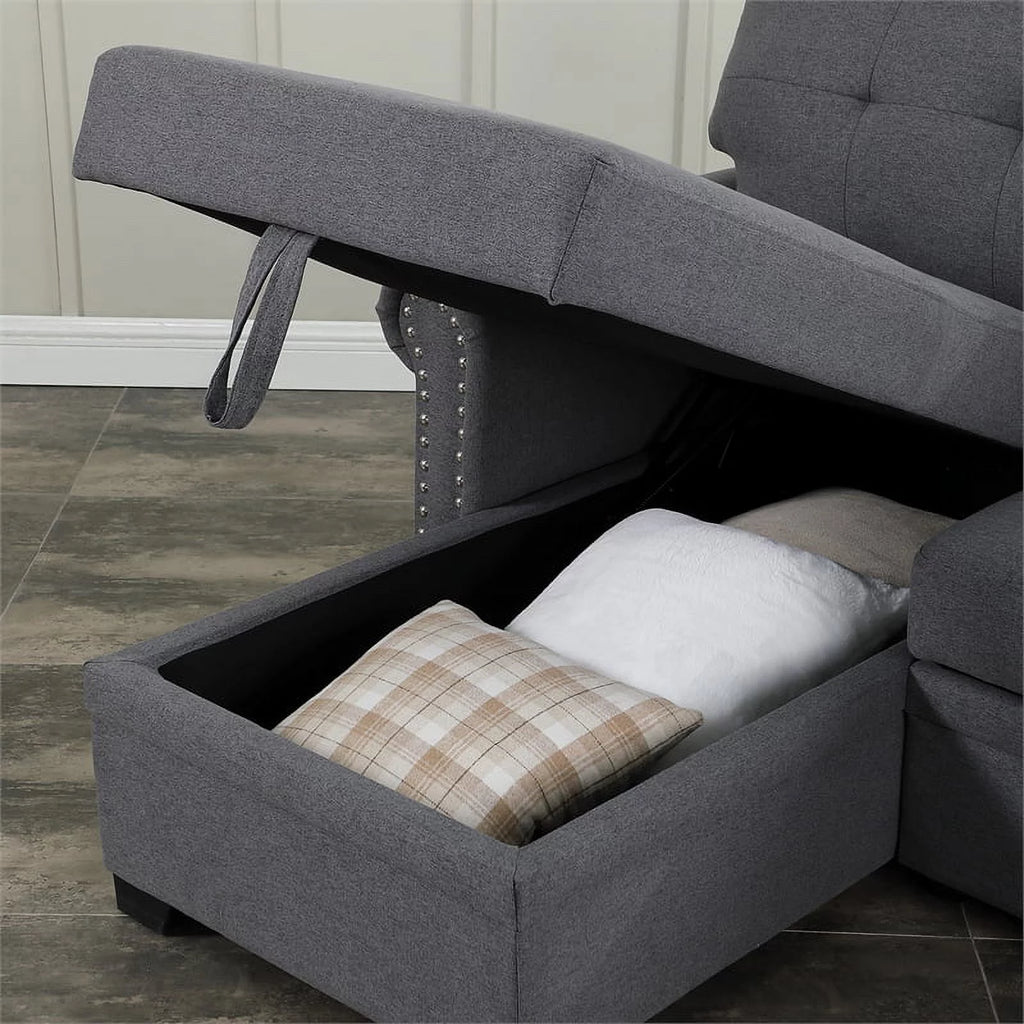 Dark Gray Reversible Fabric Sleeper Sofa with Storage Chaise O805