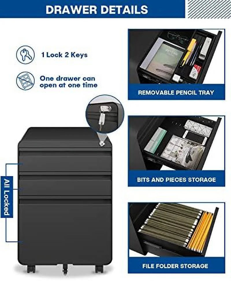 3 Drawer Metal File Cabinet with Lock Wheels K2535