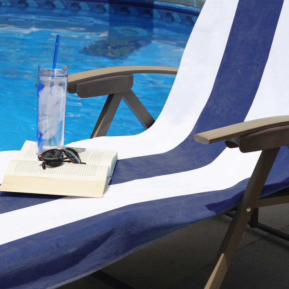 Cotton Blue Cabana Stripe Chaise Lounge Chair Cover G880