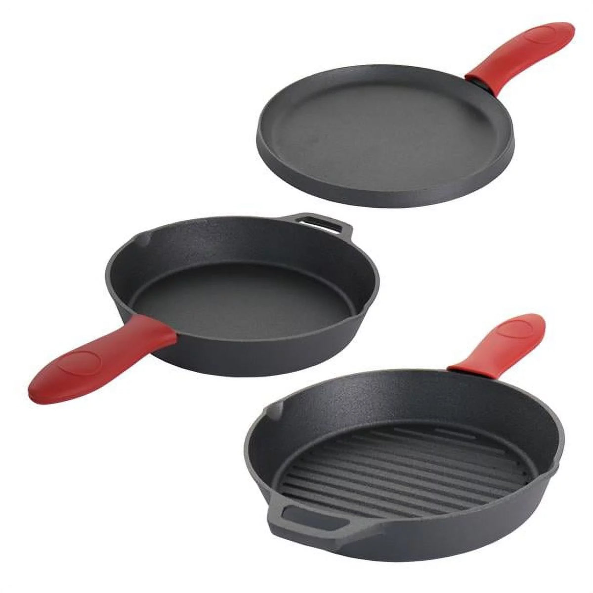 Pre-Seasoned Cast Iron Set with Silicone Holders G294