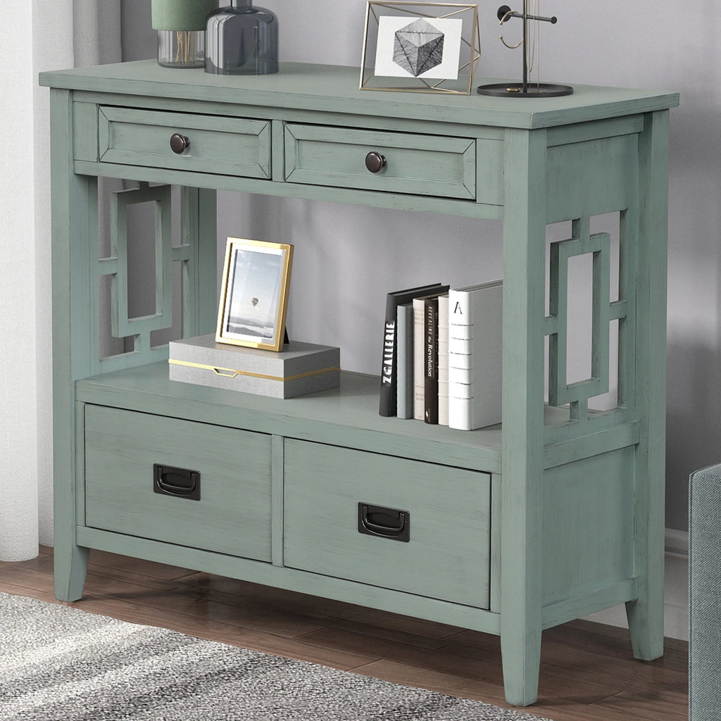 36'' Pine Wood Console Table with 4 Drawers G81484