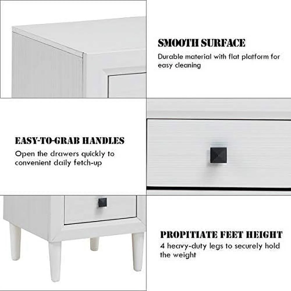 Set of 2 Grey 2-Drawer Nightstand with Solid Wood Legs R3574