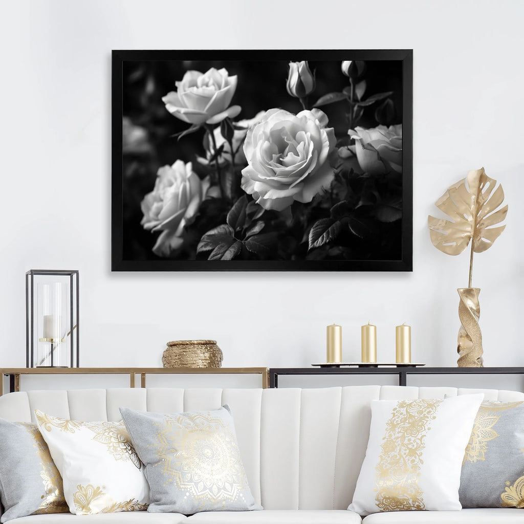 Grey Rose Framed Canvas Art Print 32 in. wide x 24 in. high O7976