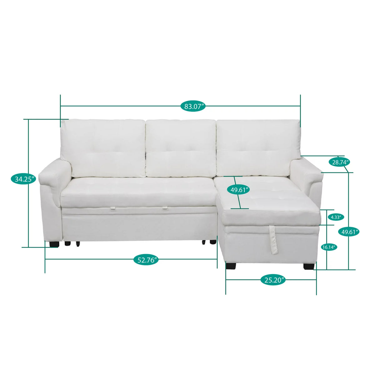 White Velvet L-Shaped Sleeper Sofa L34707
