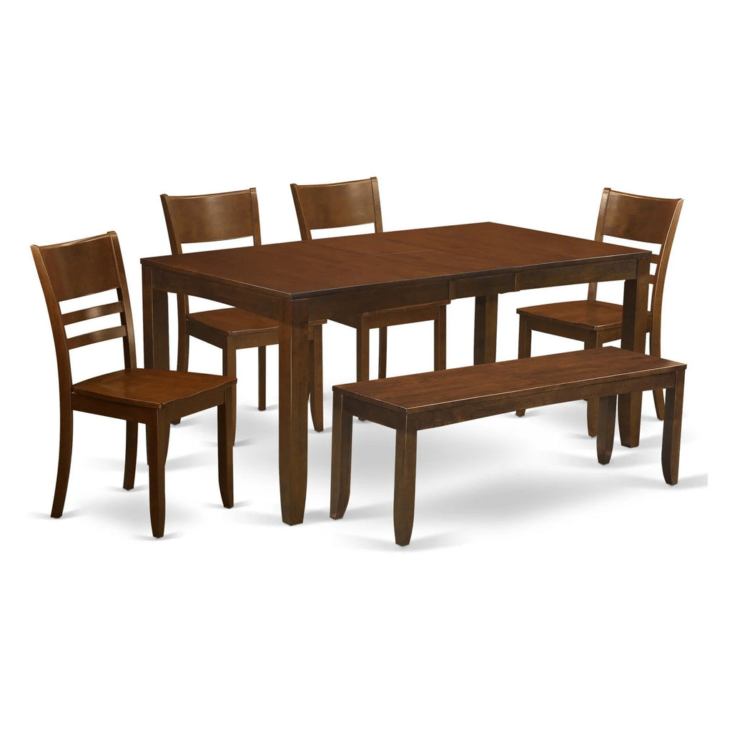 6 Piece Cappuccino Dining Table and 4 Chairs with Bench F5068