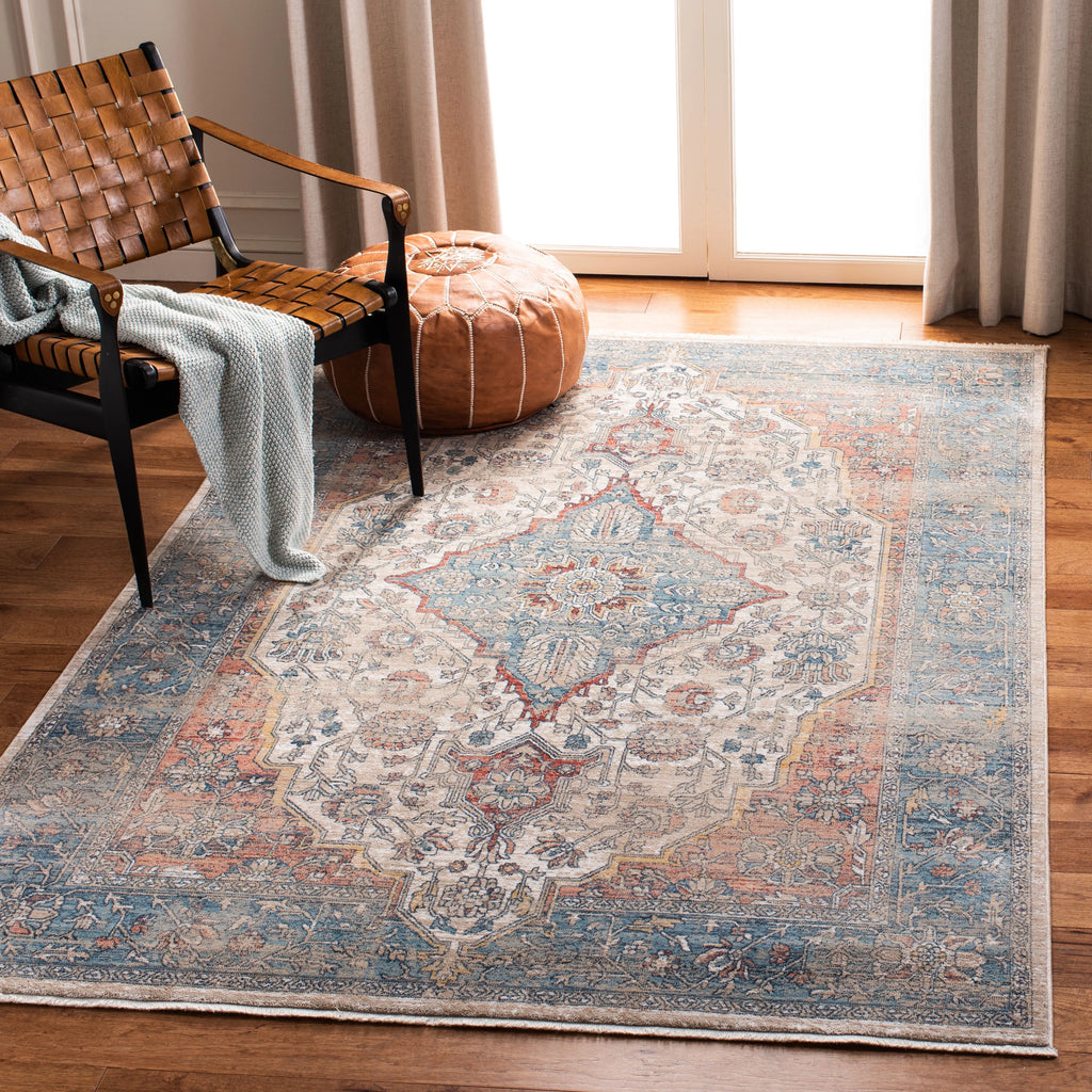 Navy Ivory Floral Bordered Area Rug 6' x 9' V91271