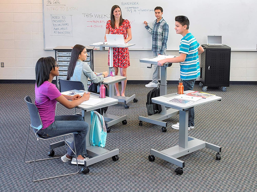 Height Adjustable Sit Stand Desk with Crank Handle and Pencil, Water Bottle Holder T480009