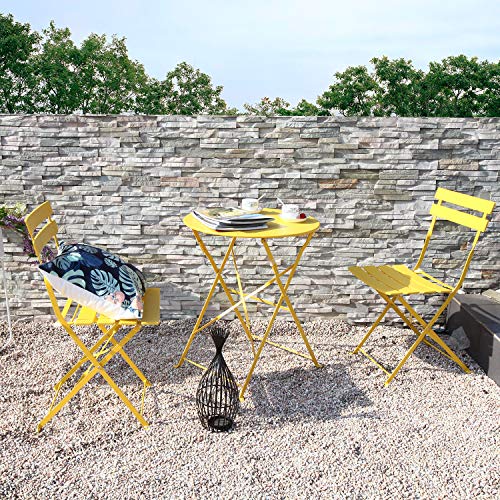 3-Piece Folding Bistro Set, 2 Chairs and 1 Table, Yellow O7639