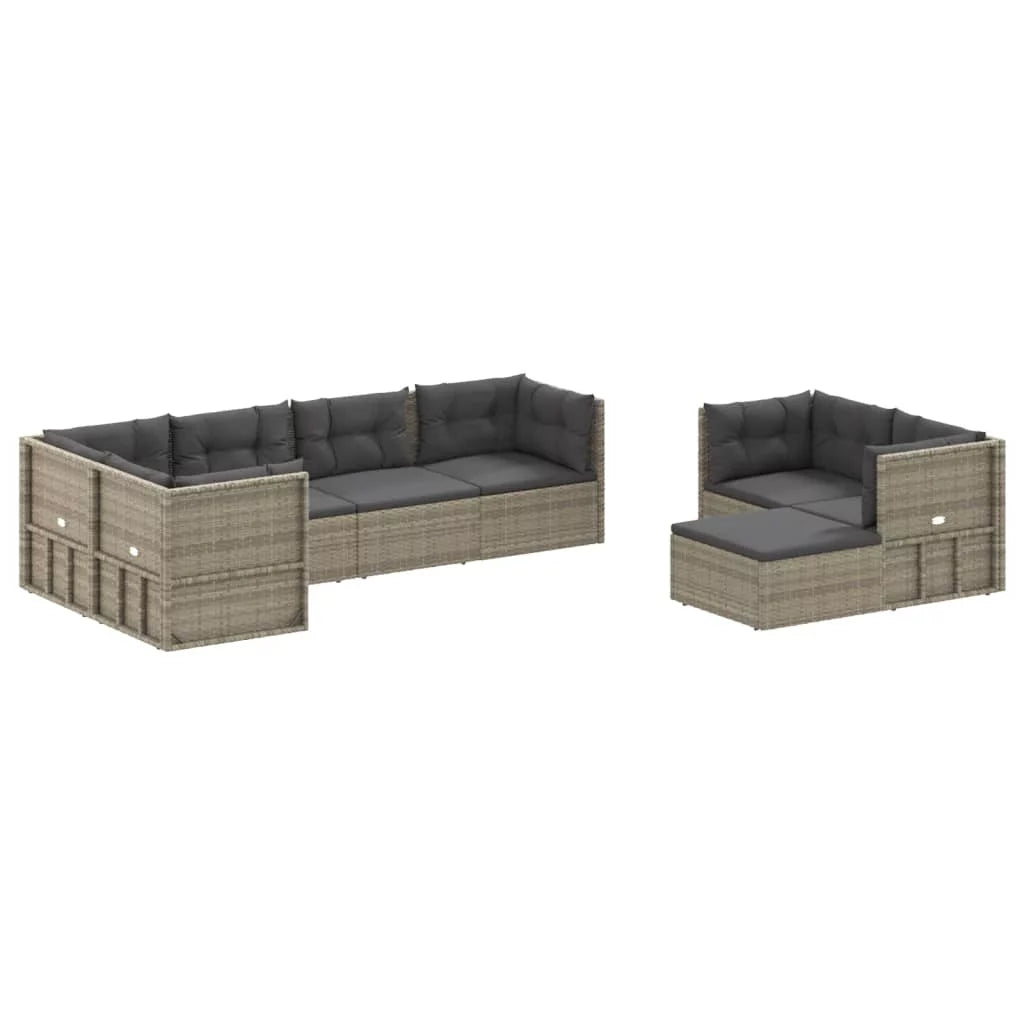 8 Piece Patio Set with Cushions Gray Poly Rattan I46971