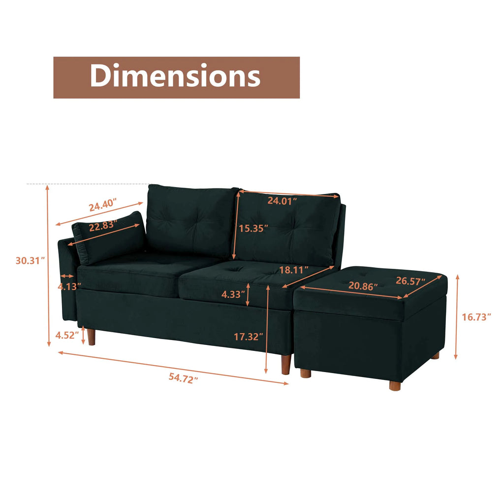 Velvet 2-3 Seat Sectional Sofa with Storage Ottoman V834