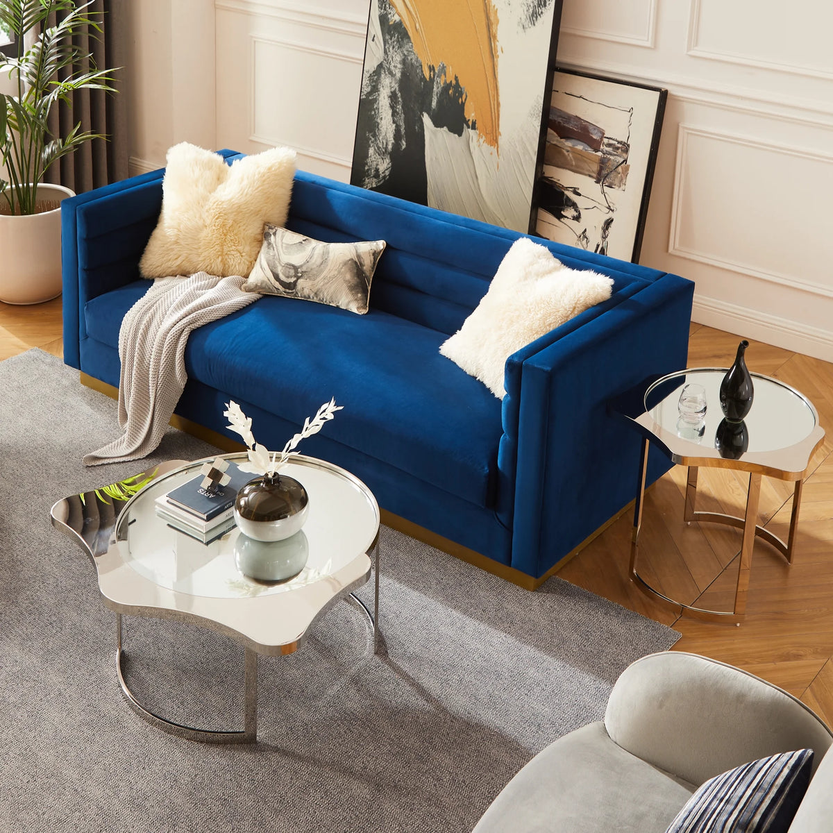 Abstract End Table with Mirrored Top E31452