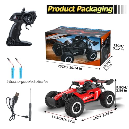 Remote Control Car with LED Lights, 2.4GHz 2WD Monster Truck, Red X451