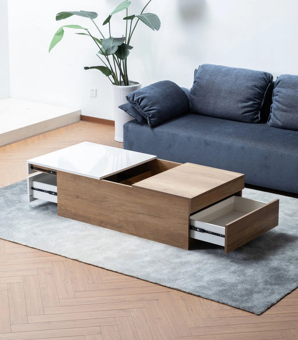 27.50 Inch Light Brown Wood Coffee Table with 2 Drawers S8929
