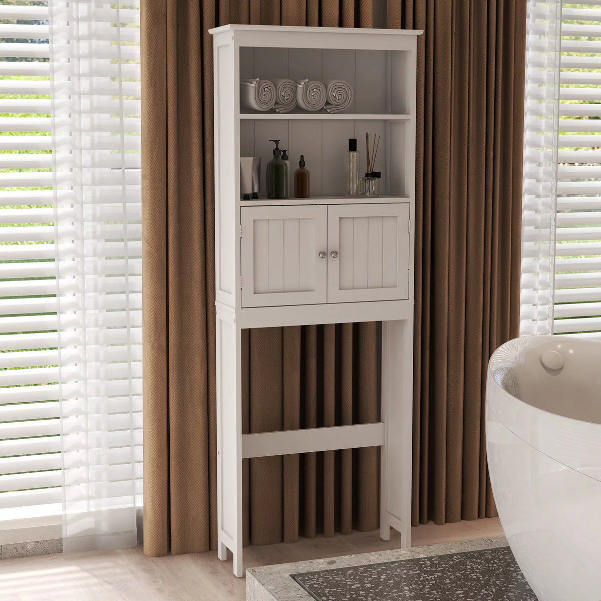 Wood Over The Toilet 2-Tier Storage Cabinet, White U99502