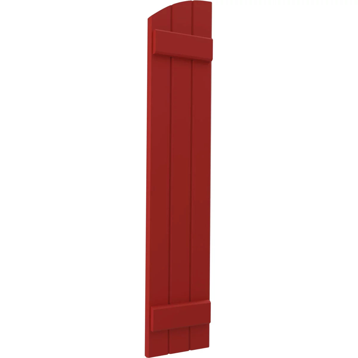 Real Wood Joined Board-n-Batten Shutters with Elliptical Top, Fire Red A483