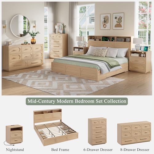 Queen Size Wood Bed Frame with Storage Headboard and 4 Drawers S898