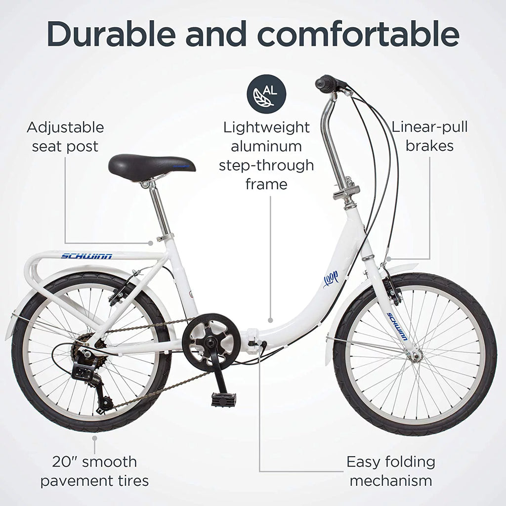 20 In. Folding Bike with Rear Carry Rack, White A152392