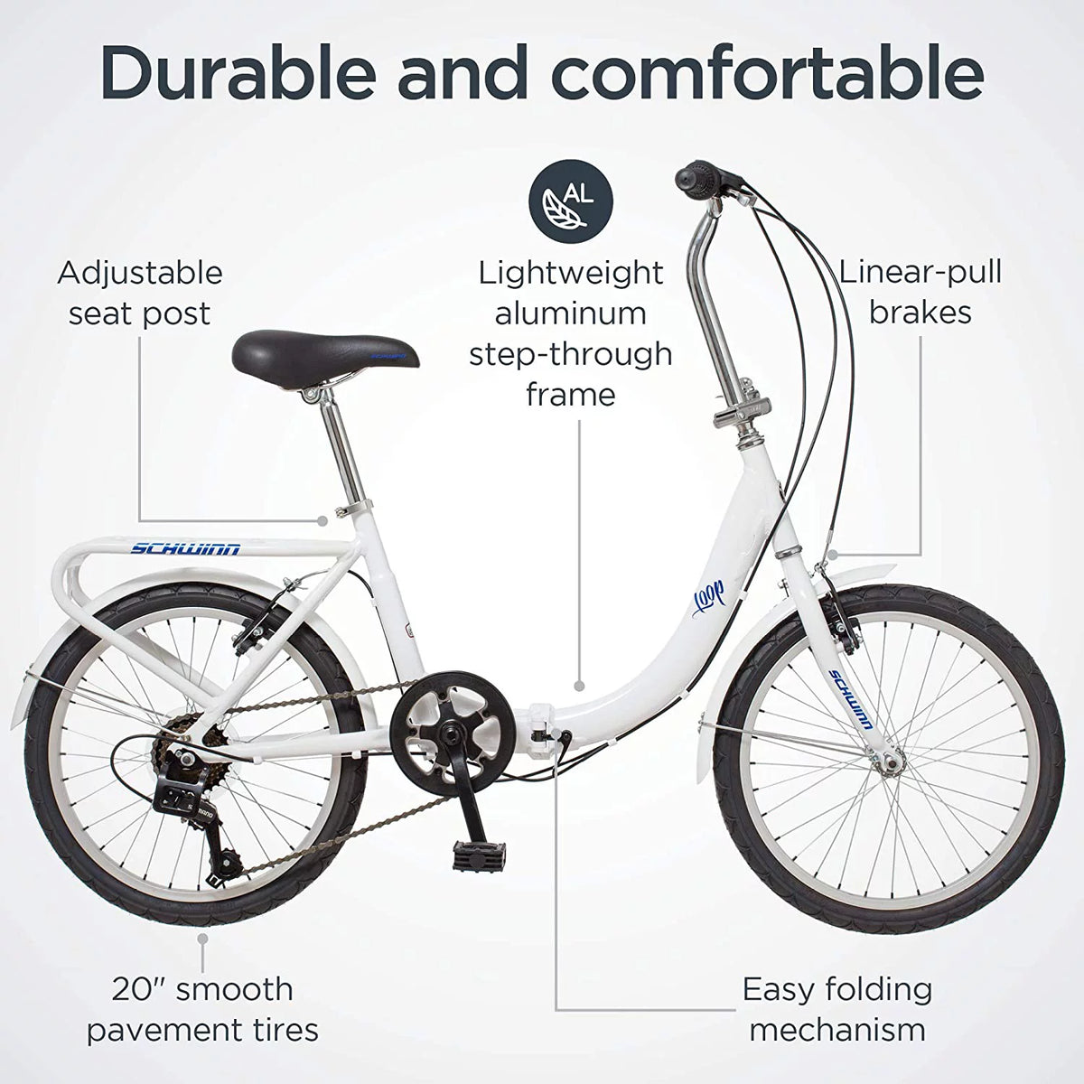 20 In. Folding Bike with Rear Carry Rack, White A152392