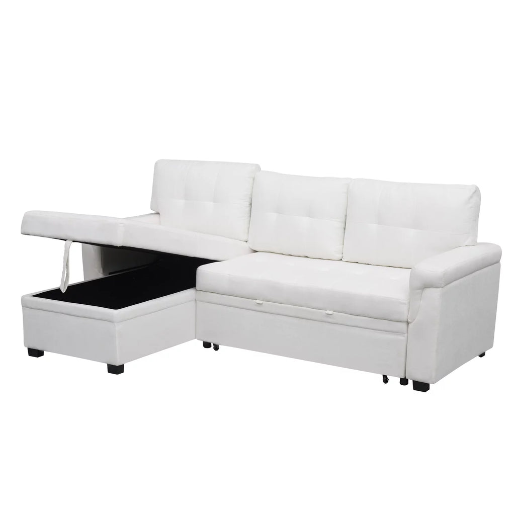 White Velvet L-Shaped Sleeper Sofa L34707