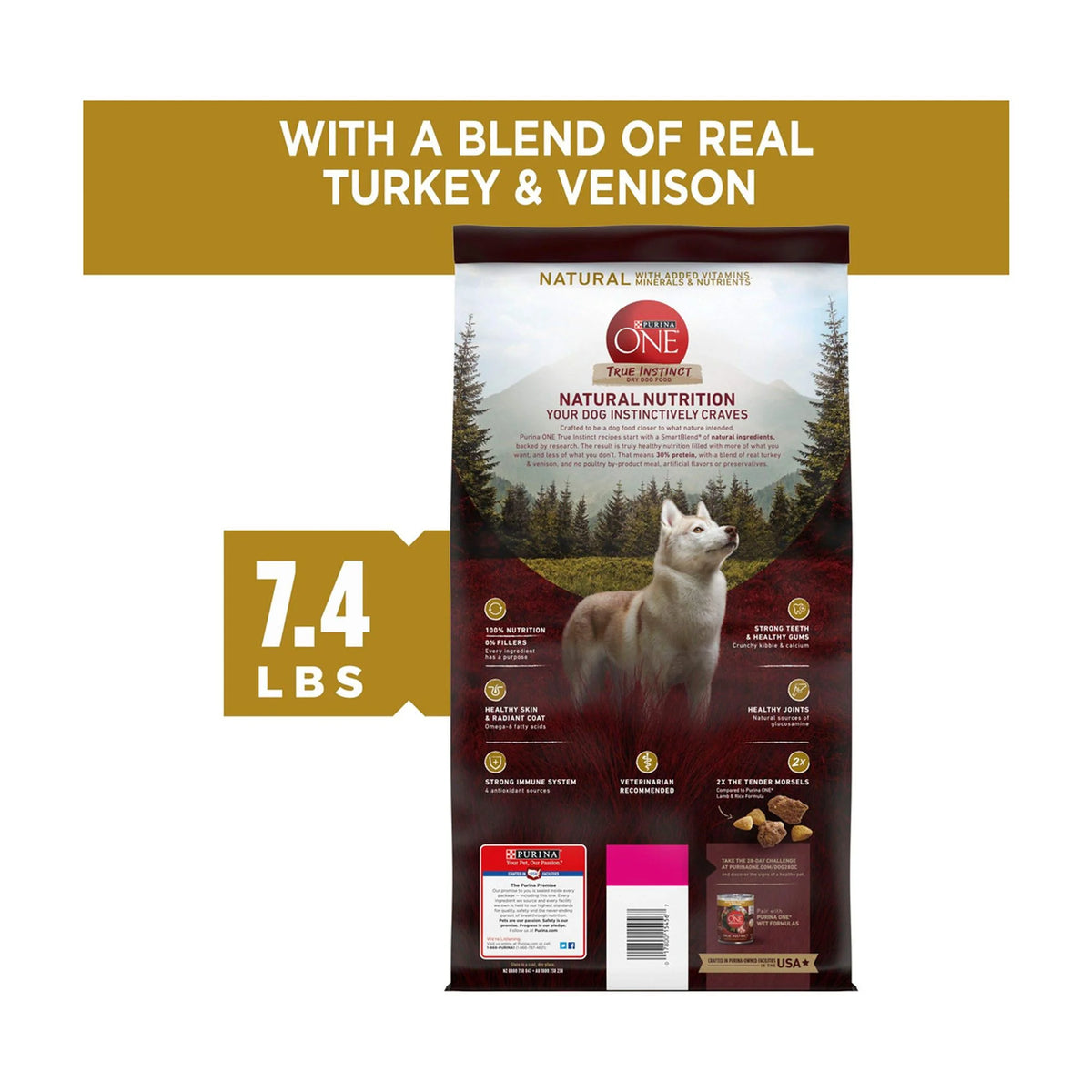 Turkey and Venison Dry Dog Food 7.4 lb Bag Pack of 16 J8728