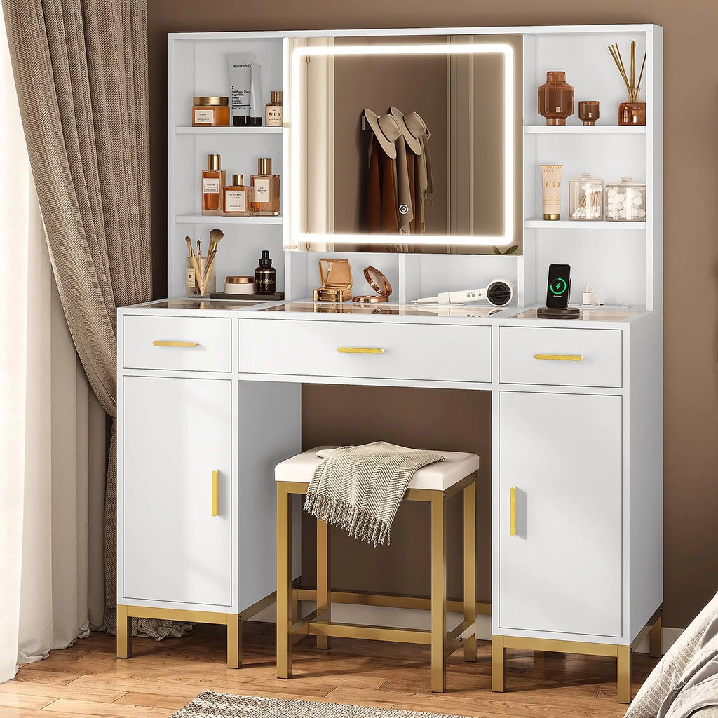 White Makeup Vanity Set with Lights and Mirror A47538