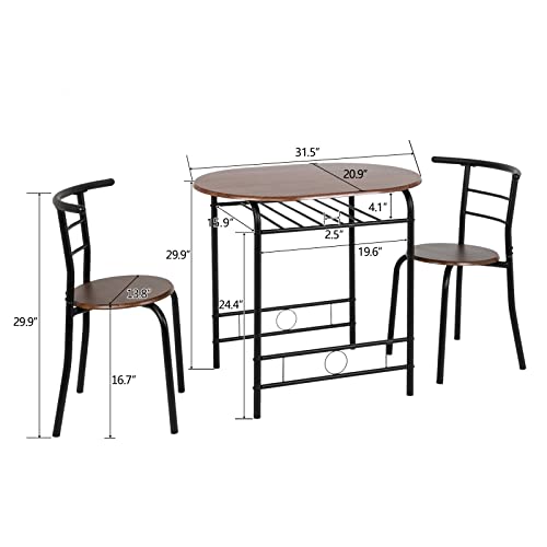 3 Piece Wooden Dining Set with 2 Chairs and Wine Rack M94081