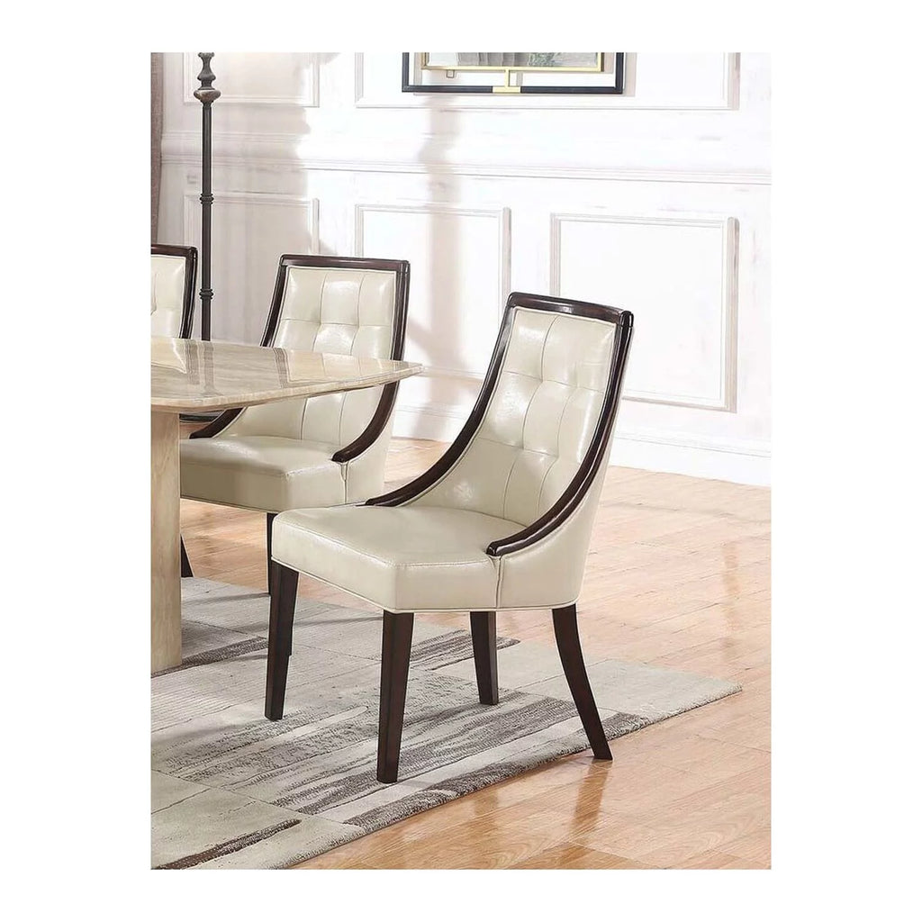 Ivory Espresso Faux Leather Dining Side Chairs Set of 2 P9200