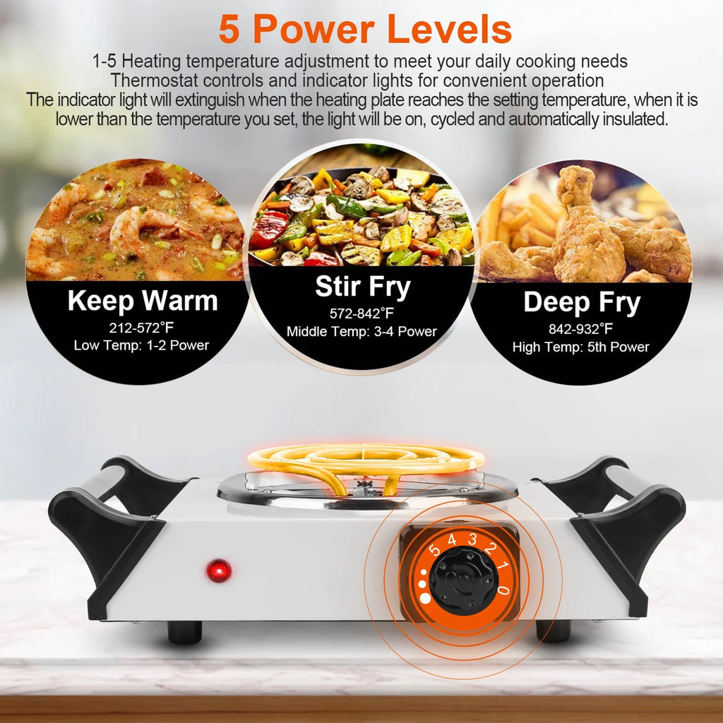 1000W Electric Single Burner Portable Hot Plate with 5 Temperature Adjustments V986