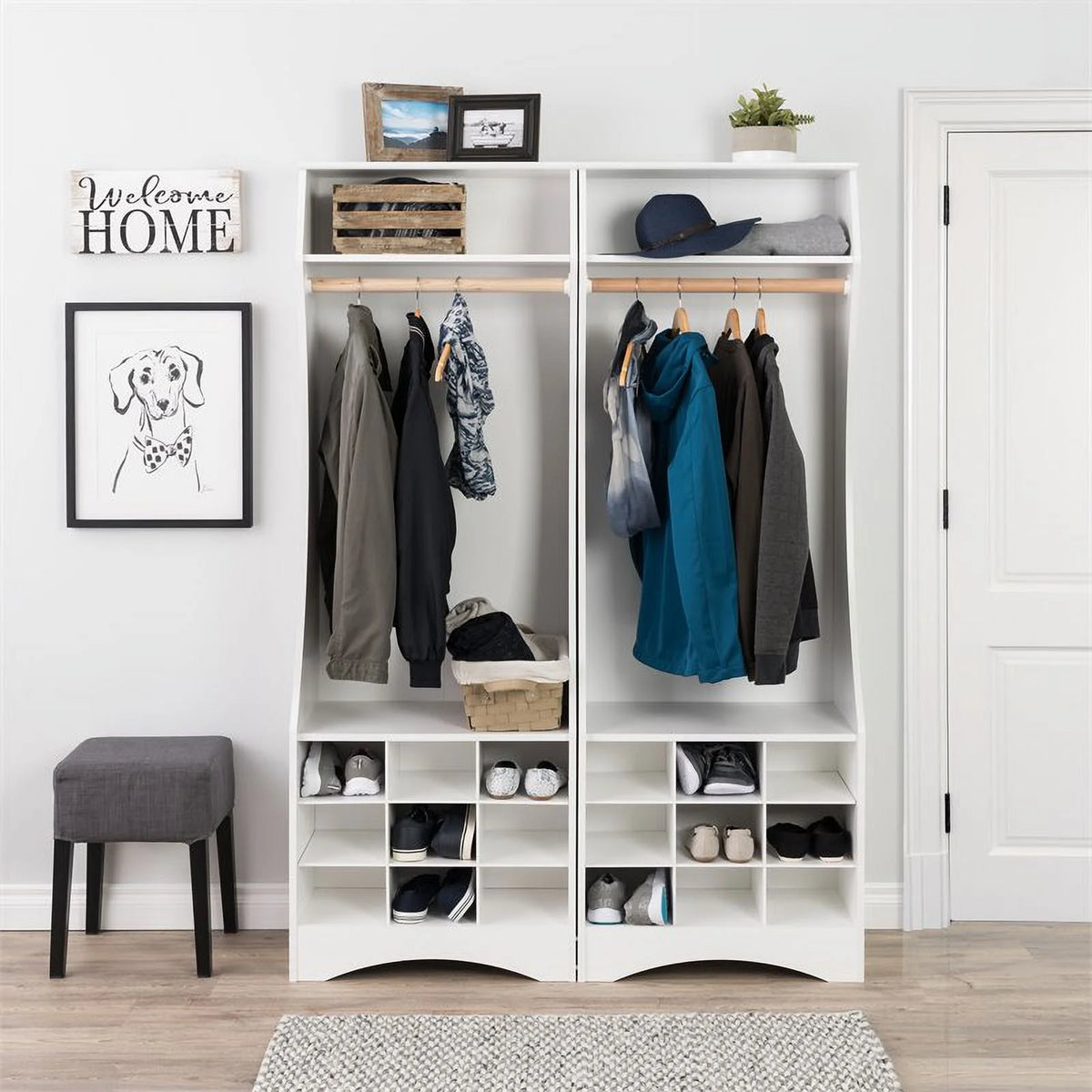 White Engineered Wood Wardrobe with Shoe Storage P13369