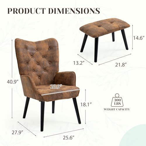 Brown Upholstered Accent Chair with Ottoman S273272