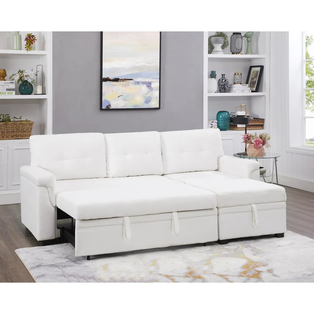 White Velvet L-Shaped Sleeper Sofa L34707