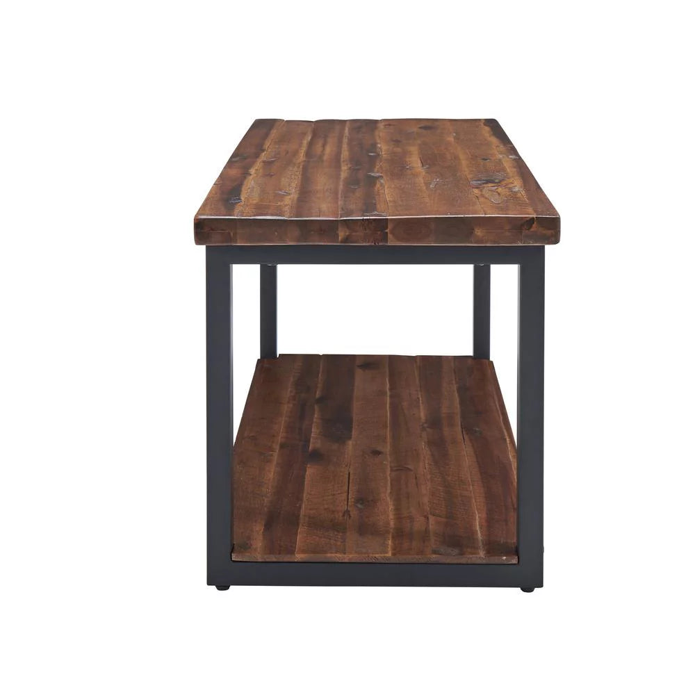 Rustic Wood Bench with Low Shelf V8363