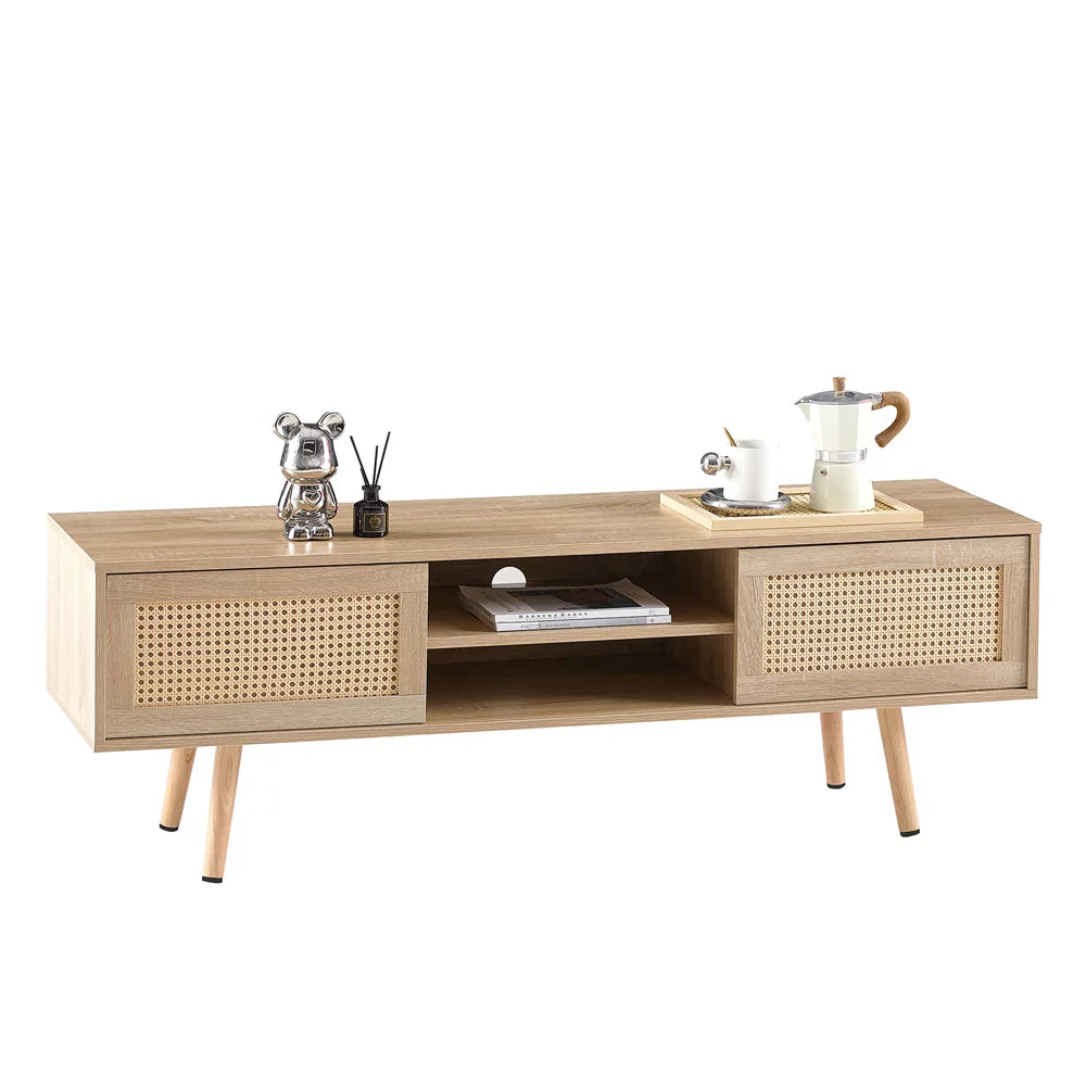 55 Inch Rattan TV Stand with Cabinet Storage V485461