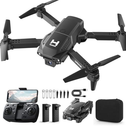 Mini Drone with Camera, 1080P WiFi FPV, Foldable, 2 Batteries, Black I7007
