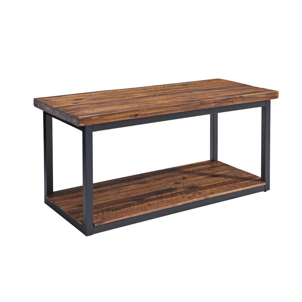 Rustic Wood Bench with Low Shelf V8363