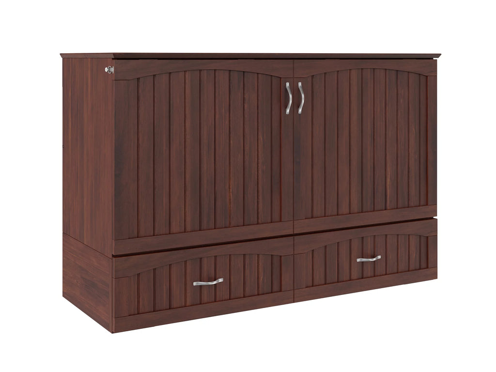 Queen Wood Murphy Bed Chest with Mattress, Drawer & Charger in Walnut S151252
