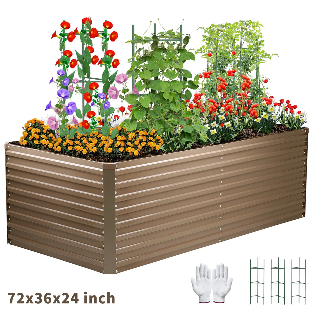 Galvanized Steel Raised Garden Bed 6x3x2 ft Brown R4517
