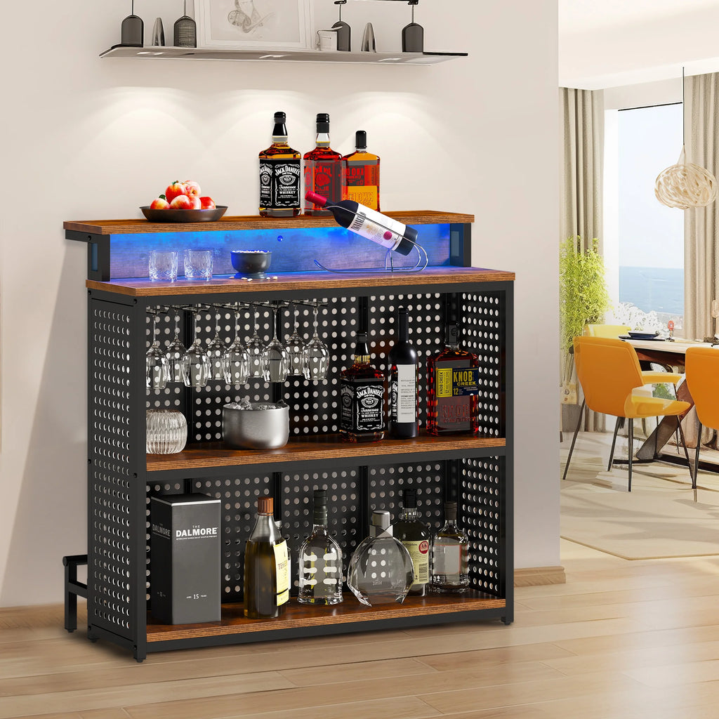 4 Tier Bar Unit with LED Lights and Stemware Rack Y75282