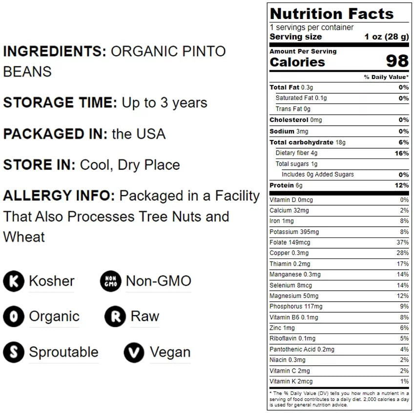 Organic Pinto Beans, 5 Pounds K434572