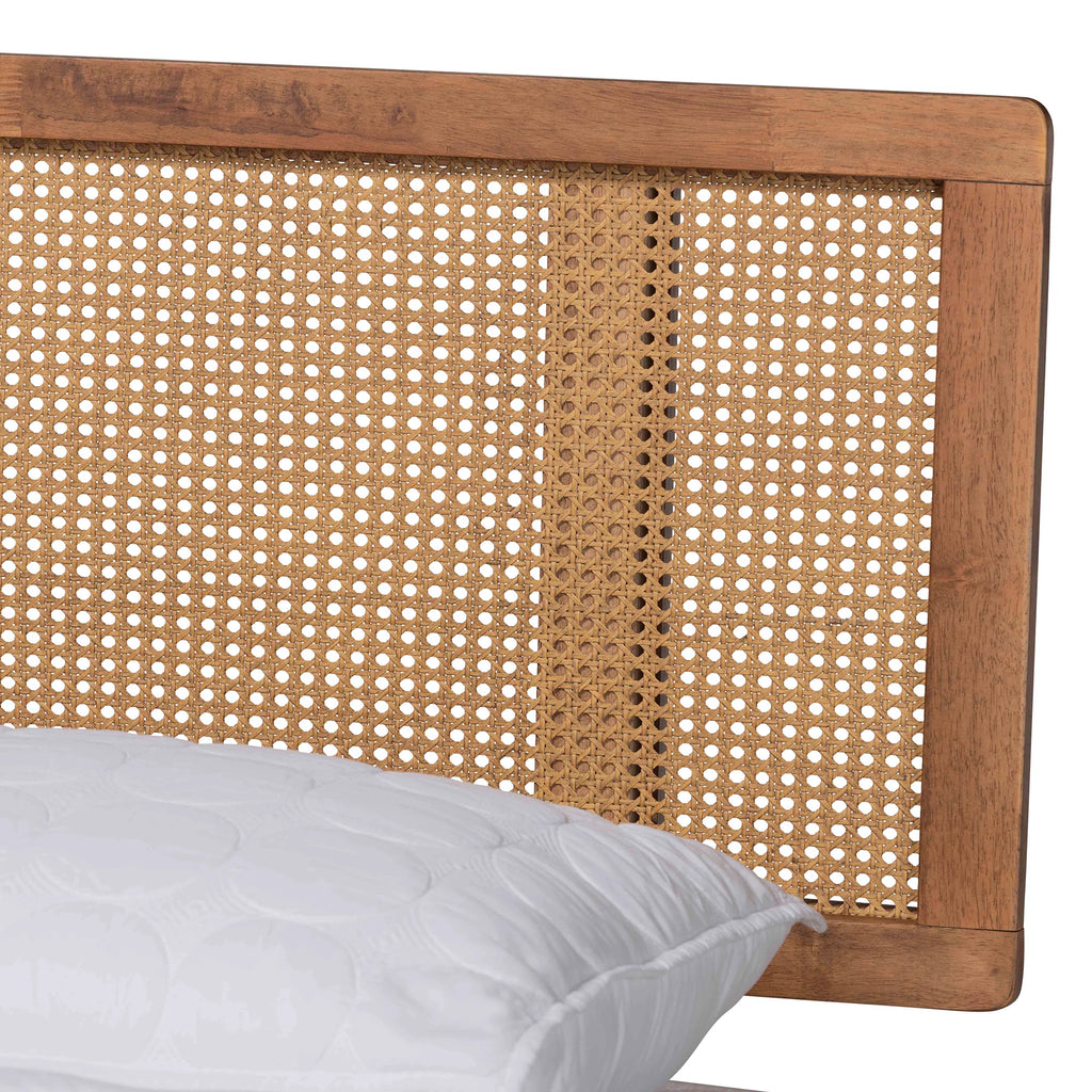 Walnut Brown Wood and Synthetic Rattan Queen Size Platform Bed N40565