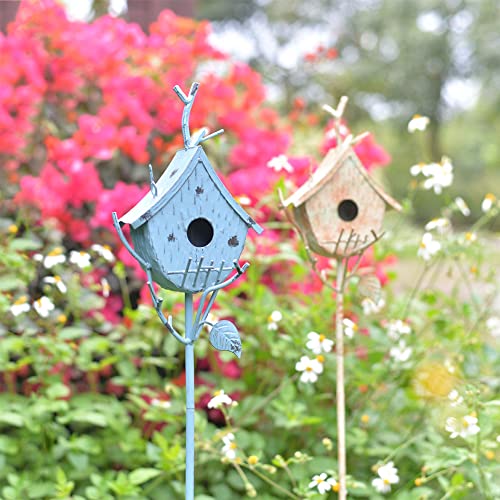 Metal Birdhouse Stake with Pole 39" H Blue W550