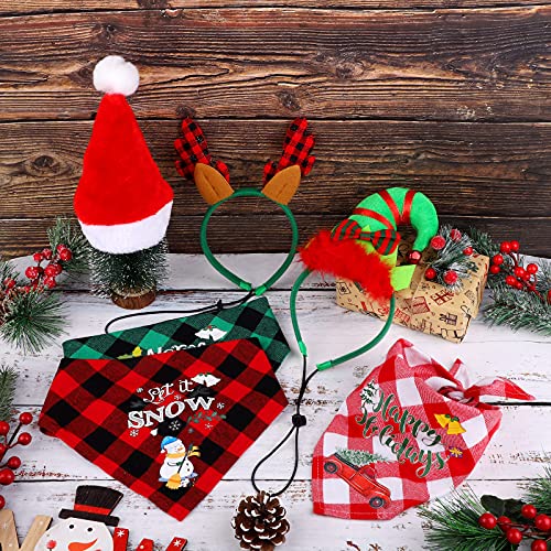 6 Pack Christmas Pet Scarf Antlers Headband and Santa Hat A521343