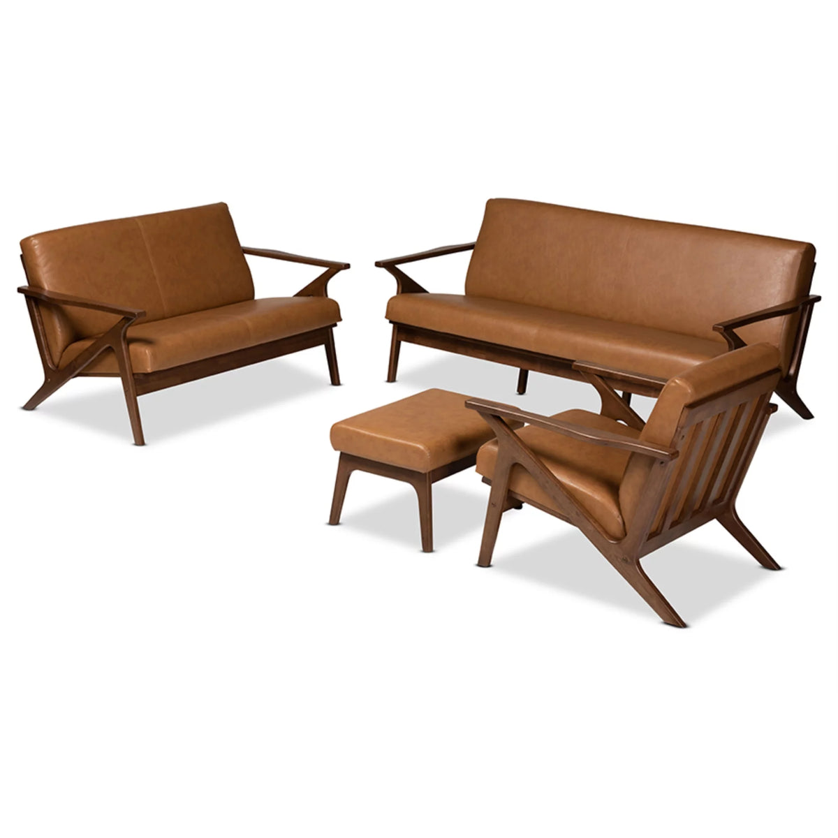 Walnut Brown Finished Wood 4-Piece Living Room Set C92112
