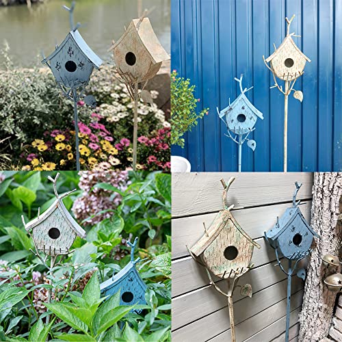 Metal Birdhouse Stake with Pole 39" H Blue W550