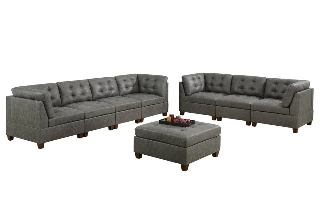 Antique Grey Leatherette Sofa Set 8pcs V14981